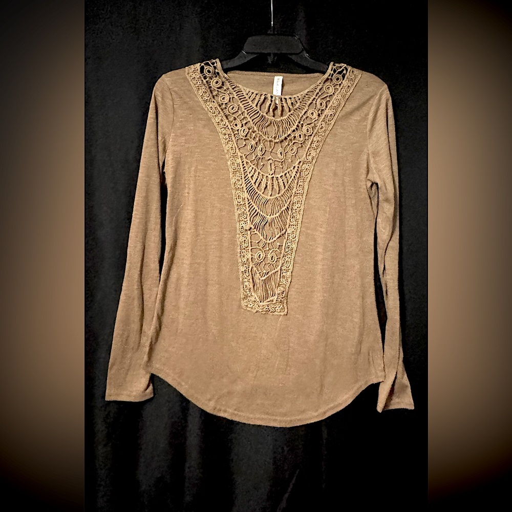 Hua Lan Light Brown “Lace” Embroidered Women’s Top